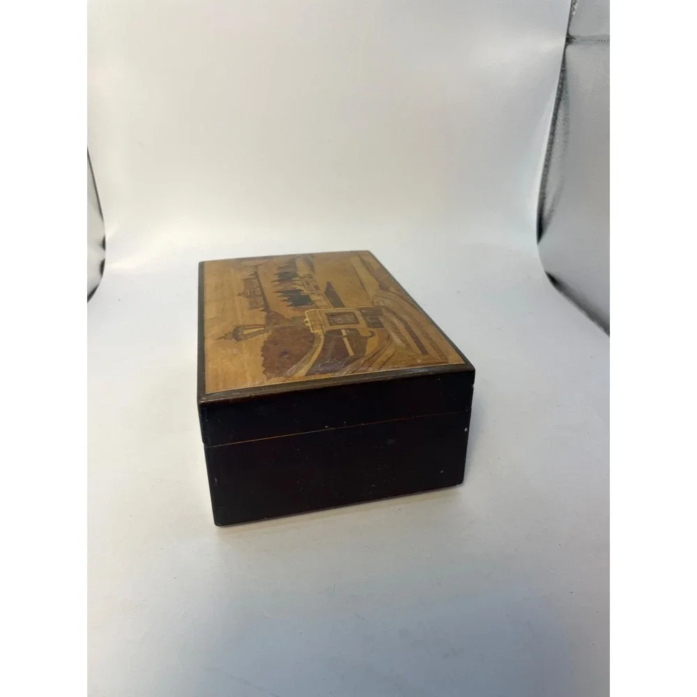 Vintage Reuge Inlaid Marquetry Wood Jewelry Box